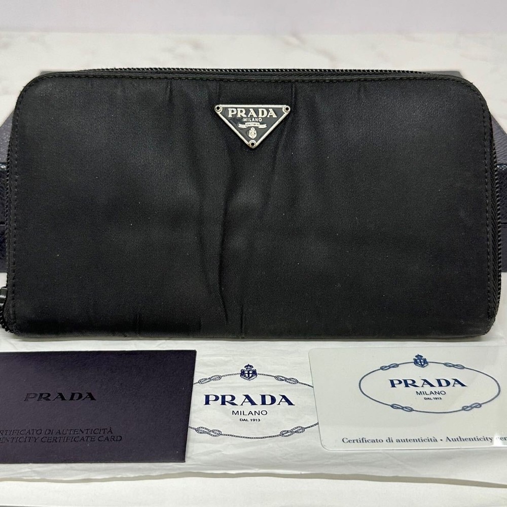 Prada Nylon Round Zipper Long Wallet for Men