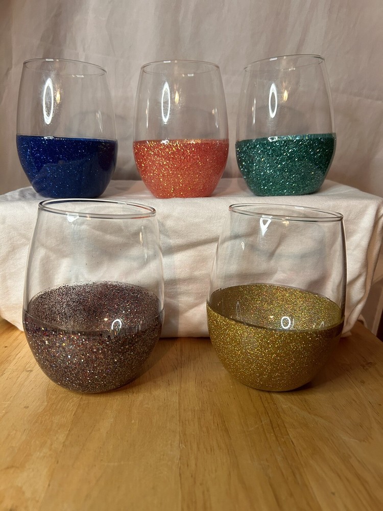 Custom 21oz Wine Tumblers - Pink, Green, Blue, Gold, Silver - Set of 5