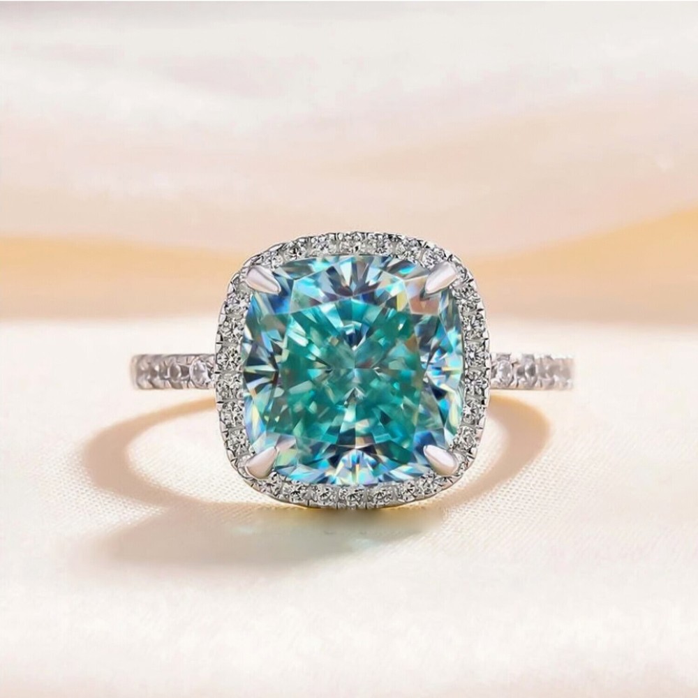 5.90 Ct Cushion Cut Blue Treated Diamond Solitaire Ring in 925 Silver WOW