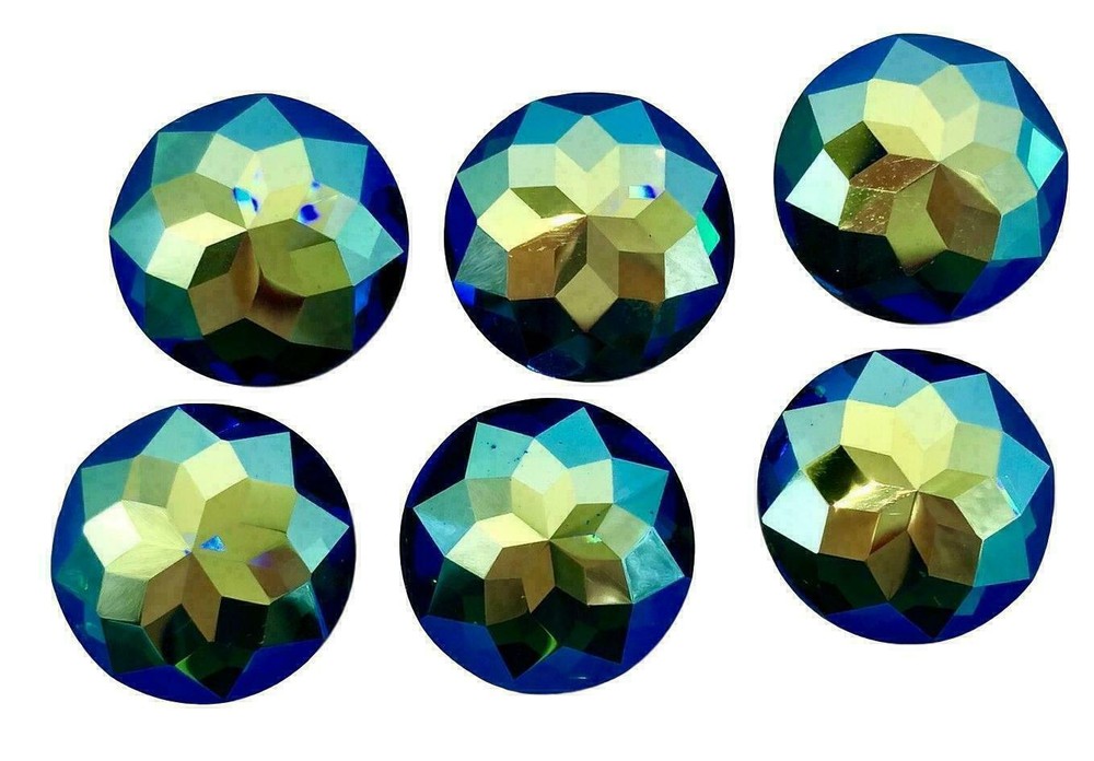 Swarovski AB Emerald Foiled Flatback Cabochons 22mm Vintage 10pc