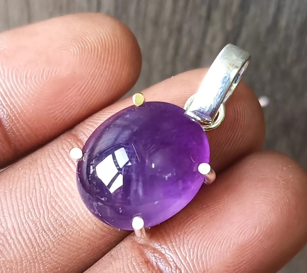 Oval Cabochon Natural Purple Amethyst 29.70 Ct Sterling Silver Flawless Pendant