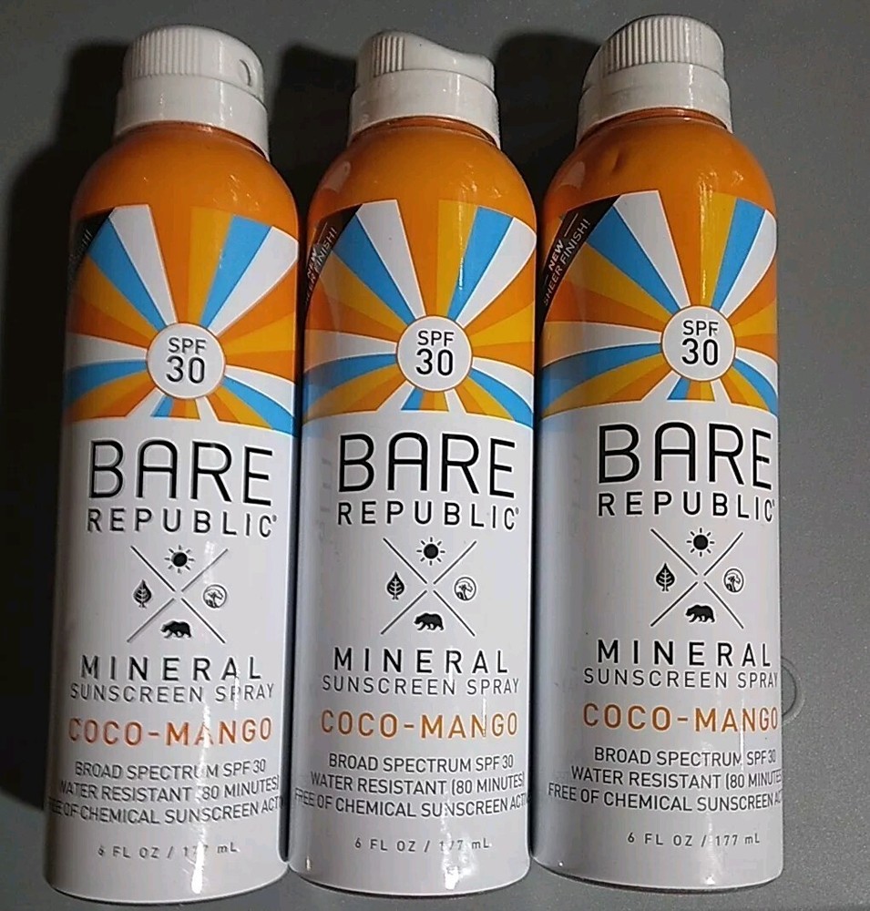 3-Pack Bare Republic SPF 30 Coco Mango Scent Sunscreen Spray 6oz