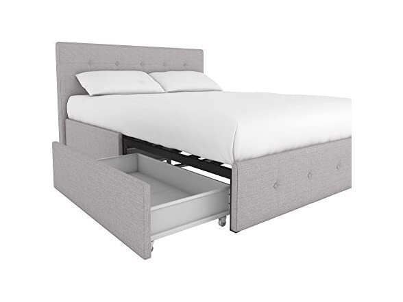 DHP Platform Bed w/ Storage, Queen Gray Linen