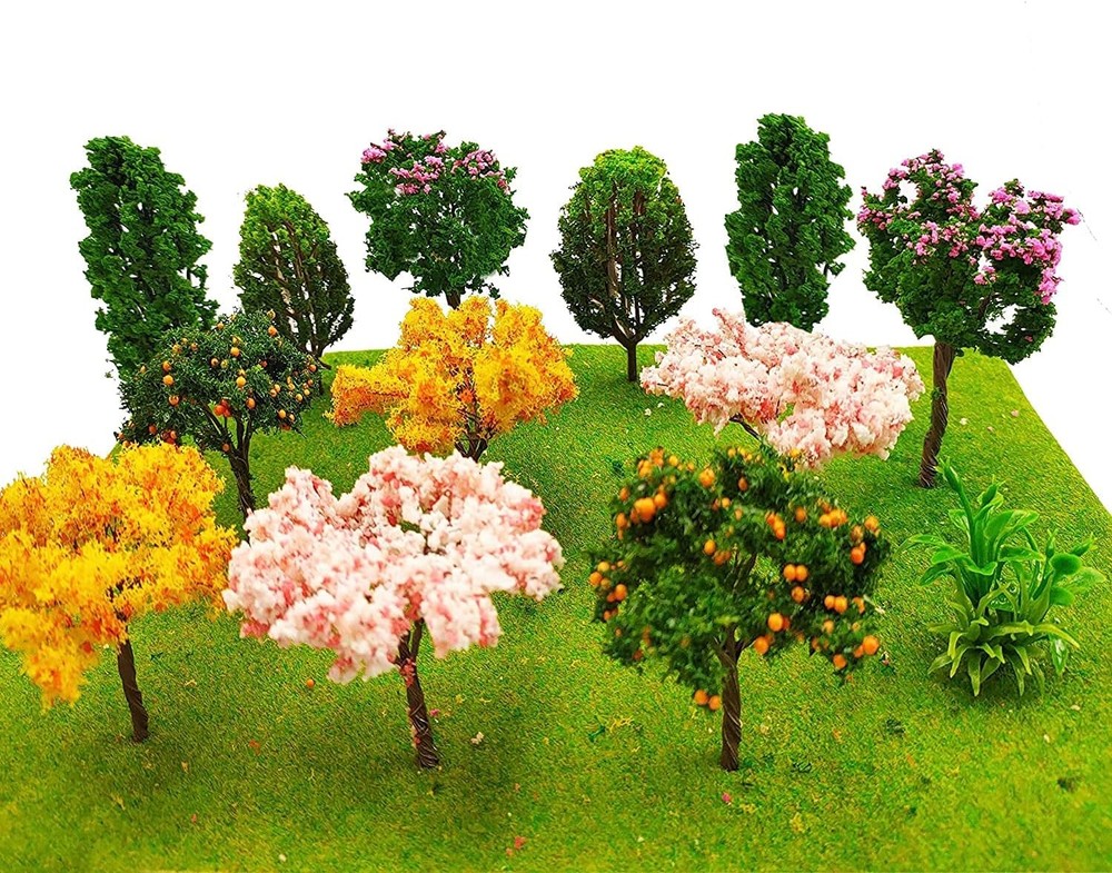 16-piece Mini Fairy Garden Tree Set - 13 Inch Mixed Model Plants for Decor