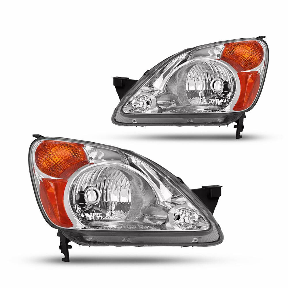 Fit 2002-2004 Honda CR-V Clear Lens Chrome Headlights HeadLamps Assembly Pair S