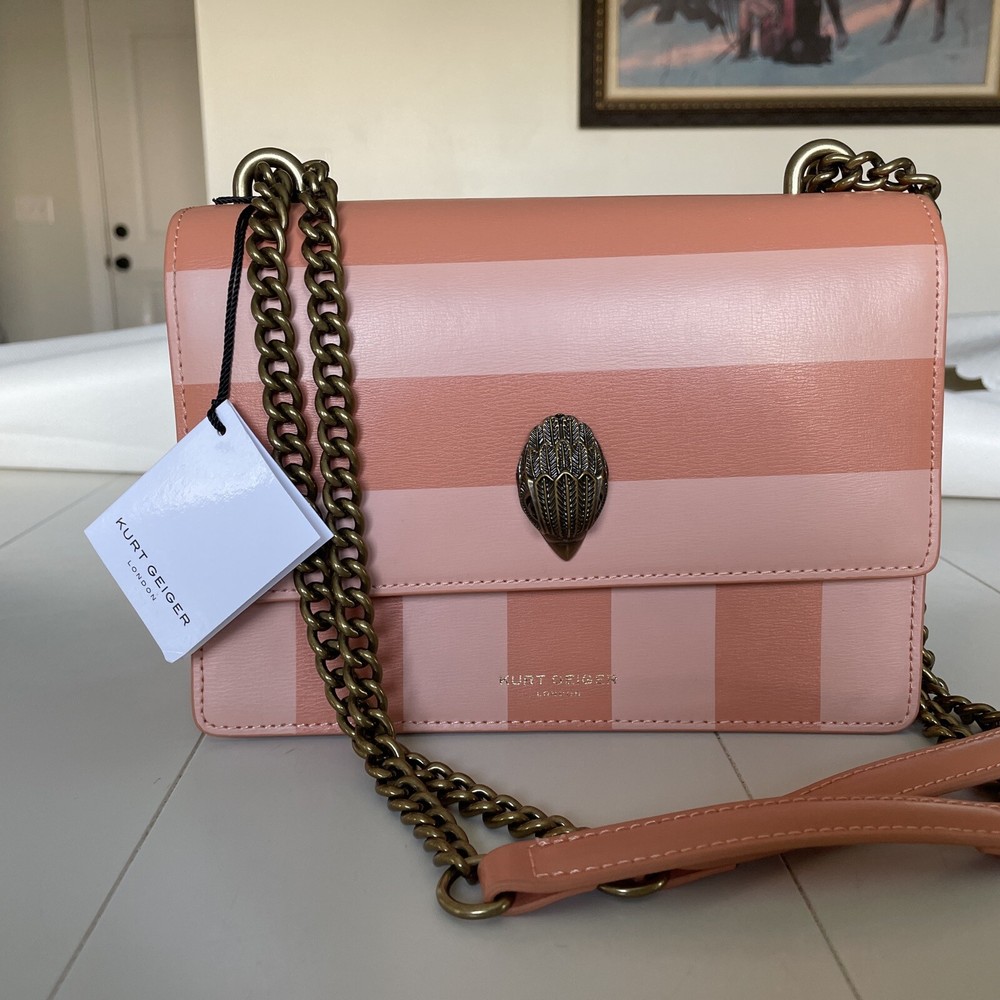 NWT Kurt Geiger Shoreditch striped  crossbody, rust combo, leather, $325