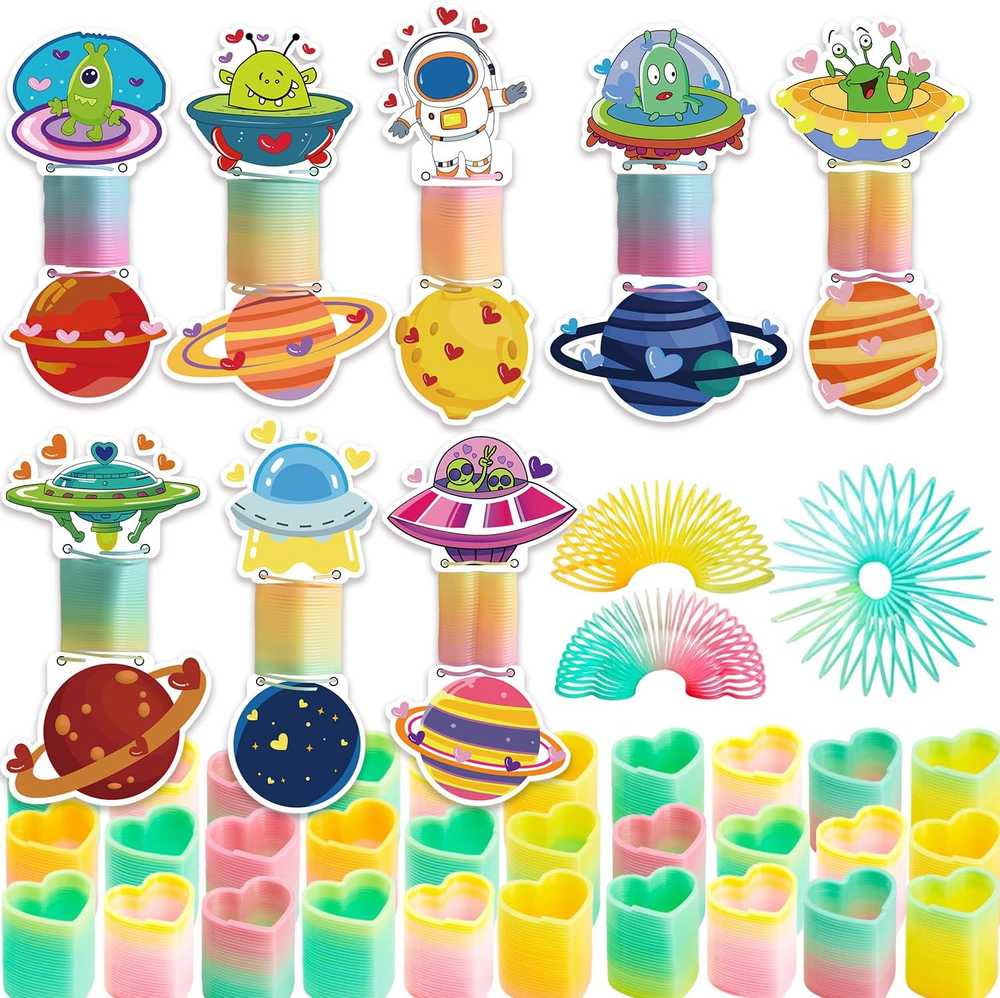 32 Valentines Day Cards for Kids with Rainbow Springs and Stress Relief Coils