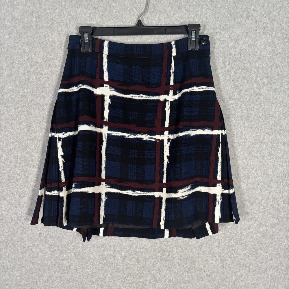 Marc Jacobs Pleated Skirt 2 Navy Burgundy Plaid Tennis Prep Academia School Girl