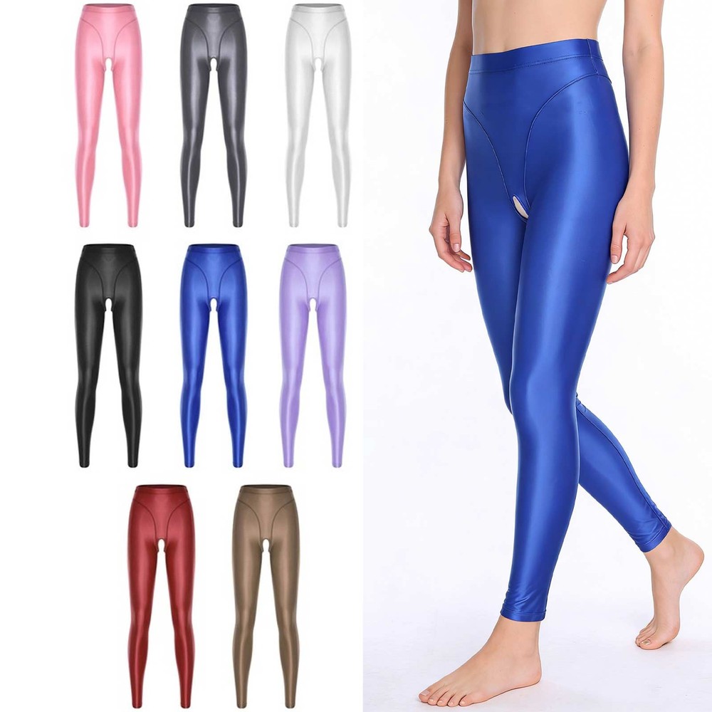 Women Oil Silky Shiny Tights Hollowing Out High Waist Elasticity Opaque Pants