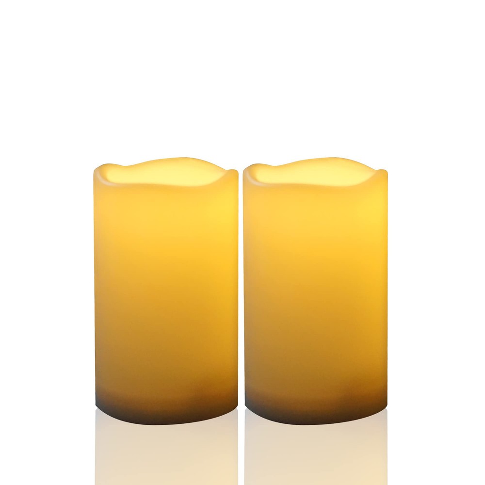 Waterproof Flameless LED Pillar Candles with Timer Battery Operated for Outdoors