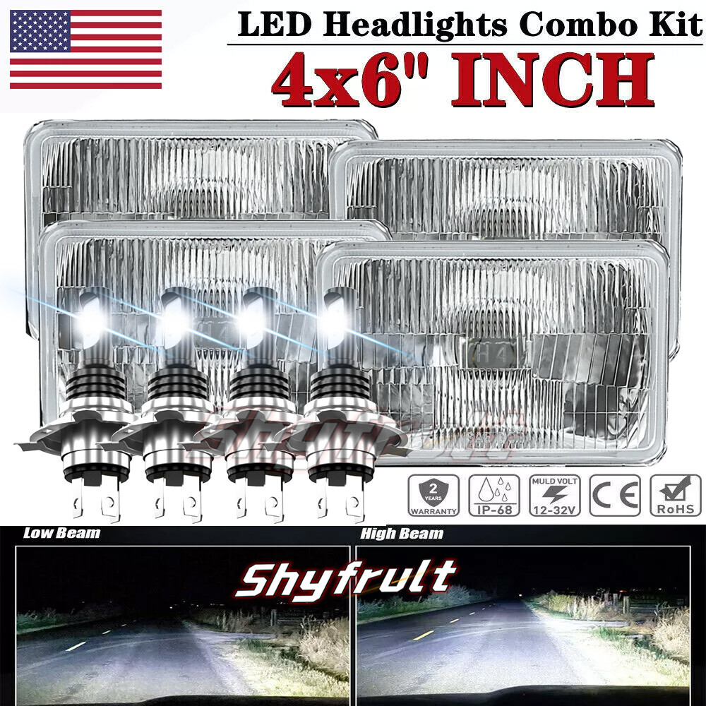 4PCS 4x6 LED Headlights with DRL HALO Beam for Chevy C10 Pickup 1980-1986