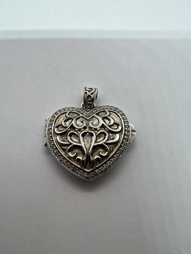 Diamonique 925 Sterling Silver Heart Locket Pendant with CZ Stones  