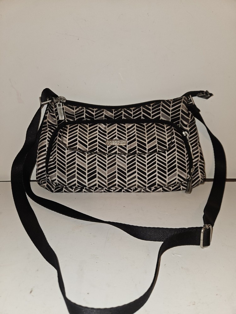 Baggallini Small Crossbody Bag with Front Zip Wallet & Multiple Pockets in Black Gray