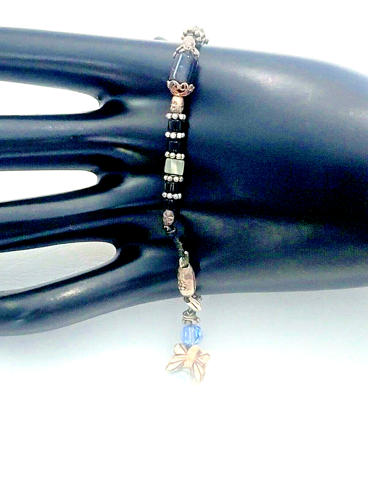 925 Sterling Silver Onyx & Topaz Briolette Drop Bracelet/Anklet 5-9