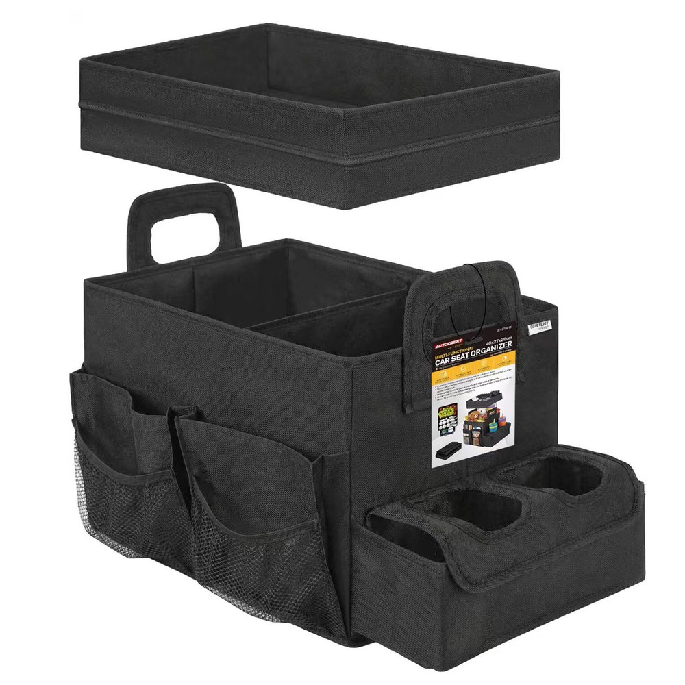 32L Car Front Back Seat Organizer with Lid Collapsible Trunk Storage Travel Box;