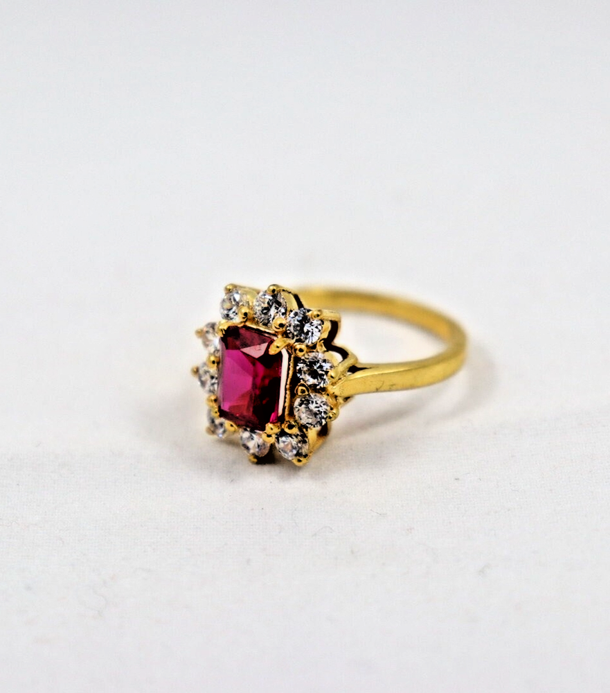 Red Ruby Ring Gold Plated 925 Sterling Silver Statement Gemstone Jewelry