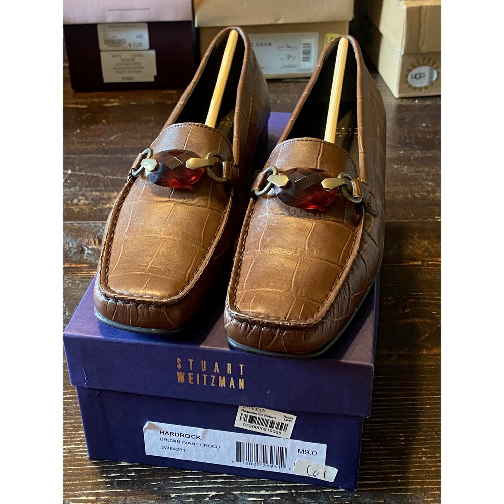 Stuart Weitzman Brown Croco Gemstone Loafer Size 9 New HARDROCK