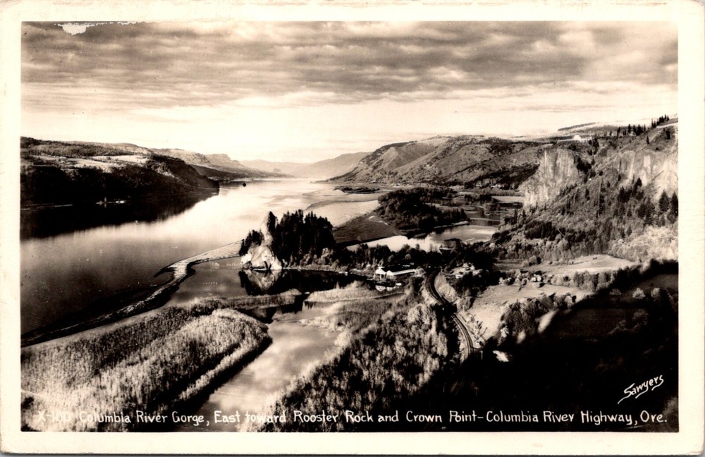 Vintage North Bend Columbia River Gorge Rooster Rock Crown Point RPPC Postcard 16603