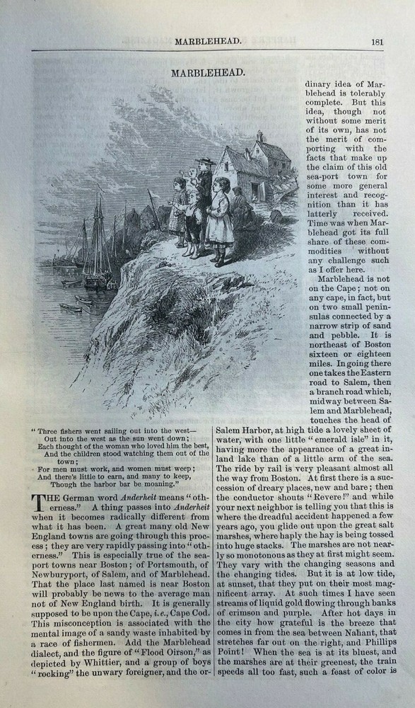 1874 Marblehead Massachusetts Oakum Bay Tucker's Wharf illustrated