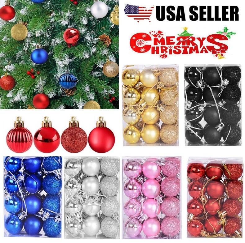 24Pcs Christmas Tree Balls Bauble Hanging Home Party Ornaments Xmas Decor Balls