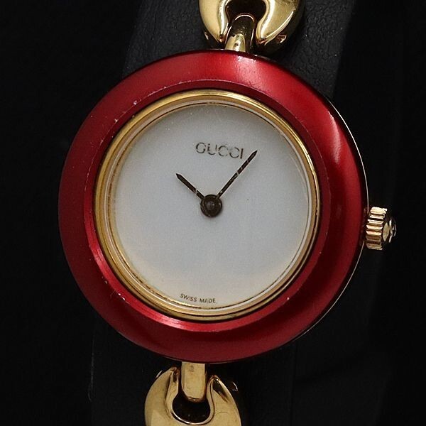 GUCCI 11/12 White Dial Red Bezel Women's Watch Pre-Owned Excellent Condition