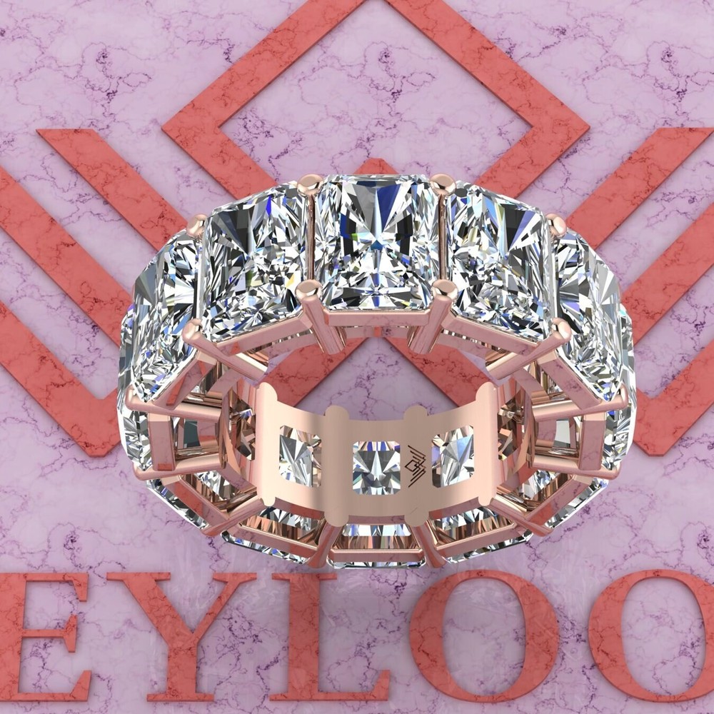 24 CTW Medium Radiant Cut Eternity Bands D Color Basket Moissanite 10 Gold Ring