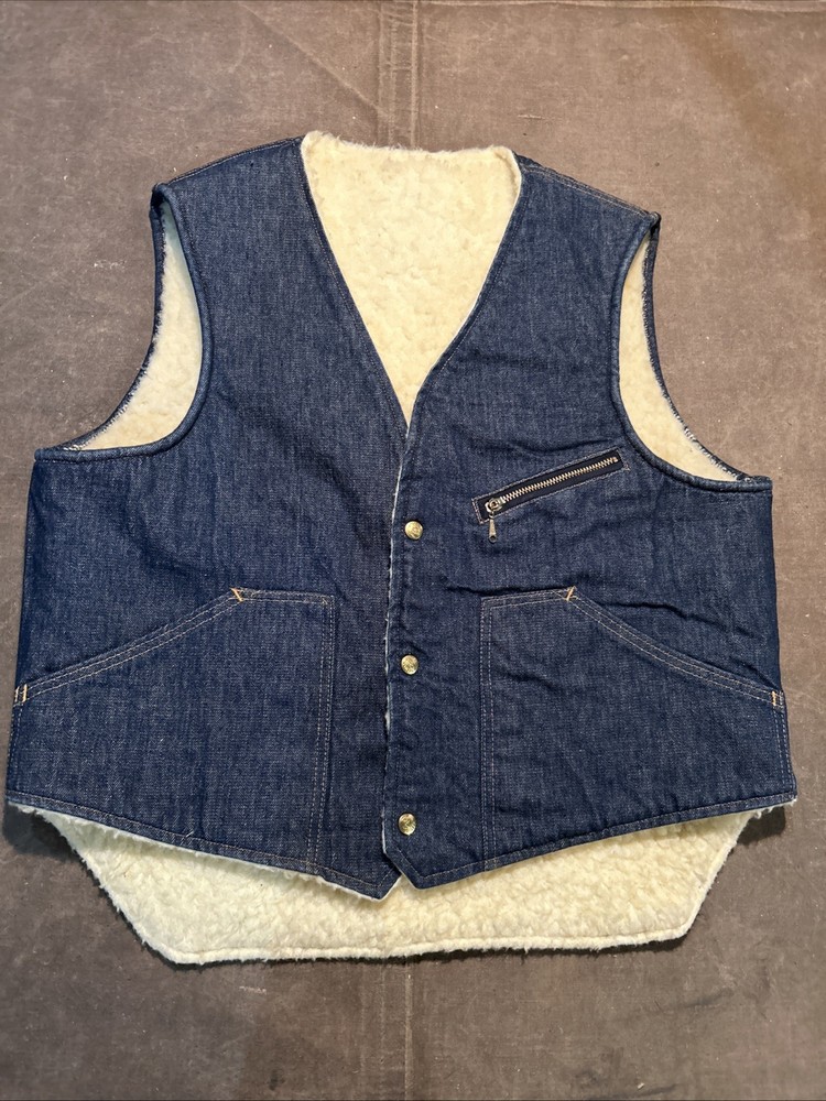 VTG NEAR MINT DENIM SHEARLING 60's Carter's WATCH THE WEAR Vest Men's Size XL