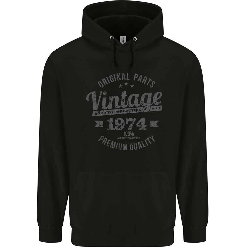 Vintage Year 51st Birthday 1974 Mens 80% Cotton Hoodie Black