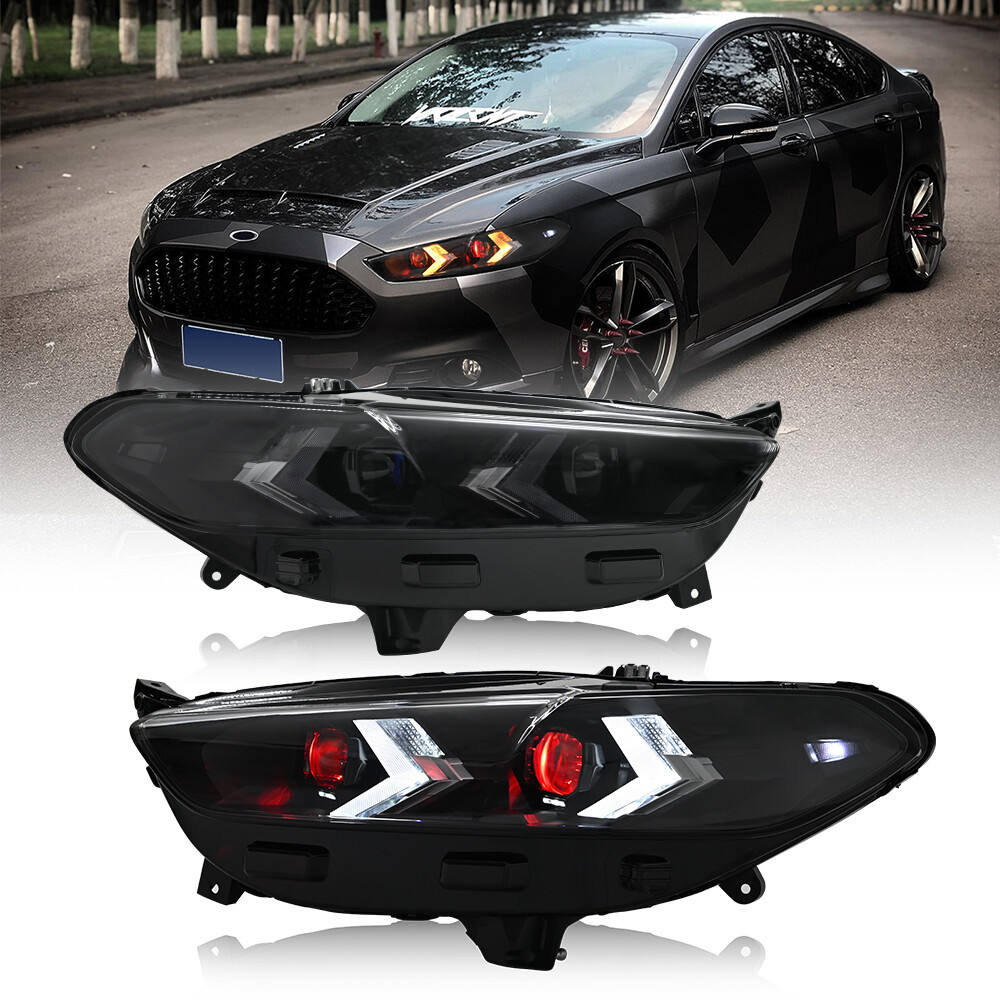 Pair LED Headlights For 2013-2016 Ford Fusion Head Lamps Sequential Turn Signal