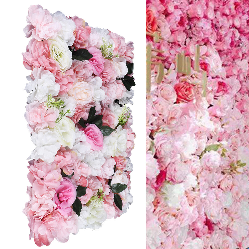 12x Artificial Flower Wall Panel Wedding Party Rose+Dahlia+Leaves Backdrop Decor