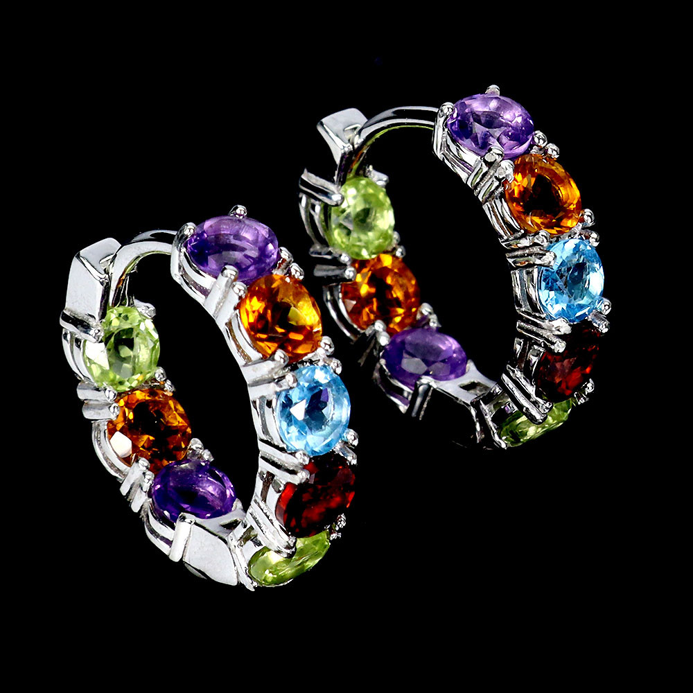 925 Sterling Silver Earrings with Round Citrine Amethyst Peridot Gemstones
