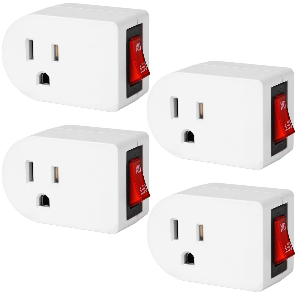 Grounded Outlet with on off Switch (4 Pack), Single Power Adapter Outlet 15A 187