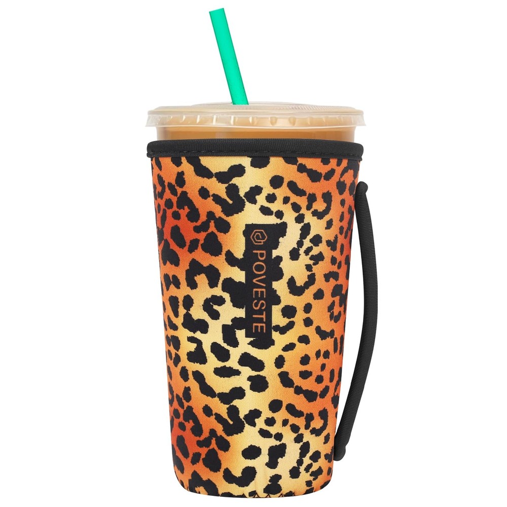 Reusable Neoprene Insulator Sleeve for Iced Coffee Large: 32oz, Leopard Walk
