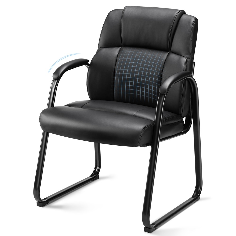 Fixed Waiting Room Office Guest Reception Chair PU Leather Executive Chair w/Arm