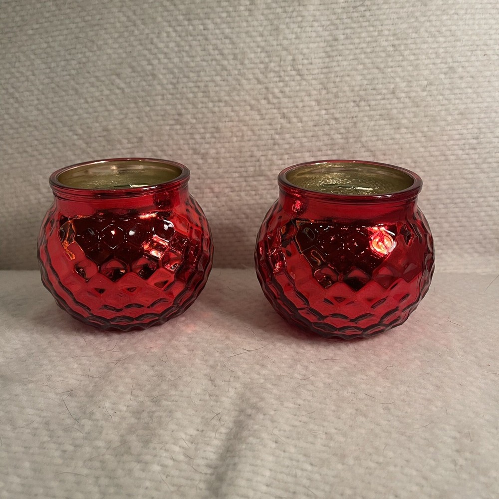 Red and Gold Glass Votive Holders with Elegant Fingerprint Design