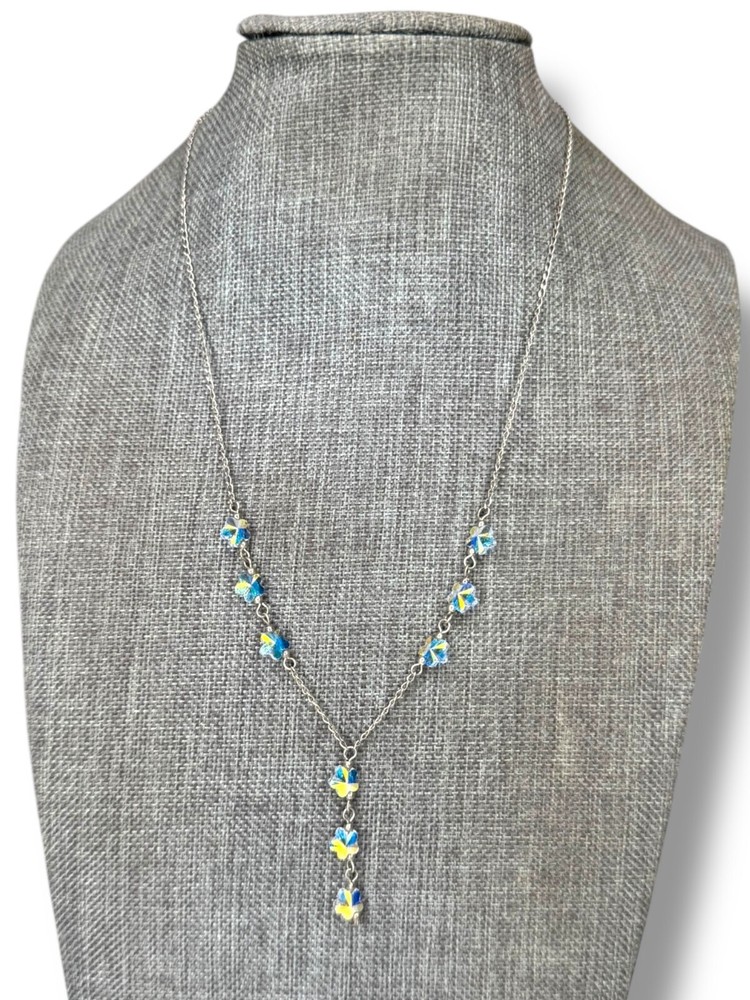 Sterling Silver Aurora Borealis Crystal Y Necklace 16.25