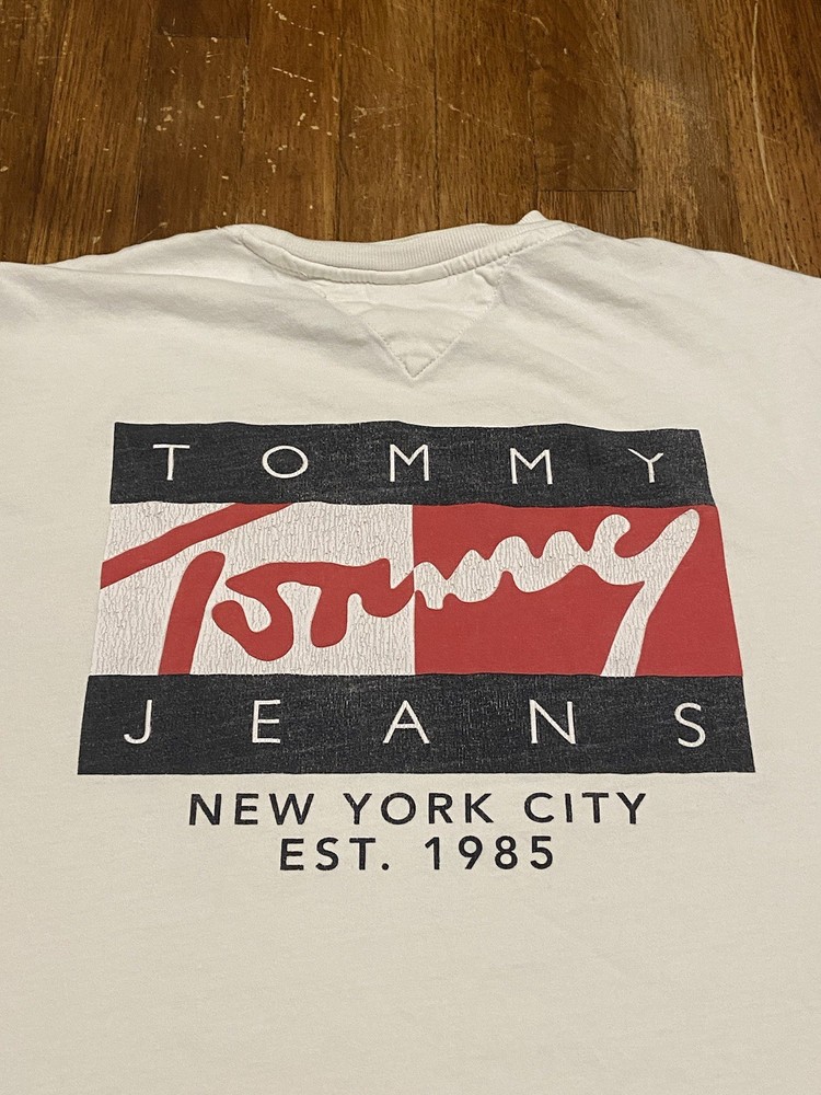 Vintage Y2K Tommy Hilfiger Double-Sided White Graphic T-Shirt Men’s Size Large