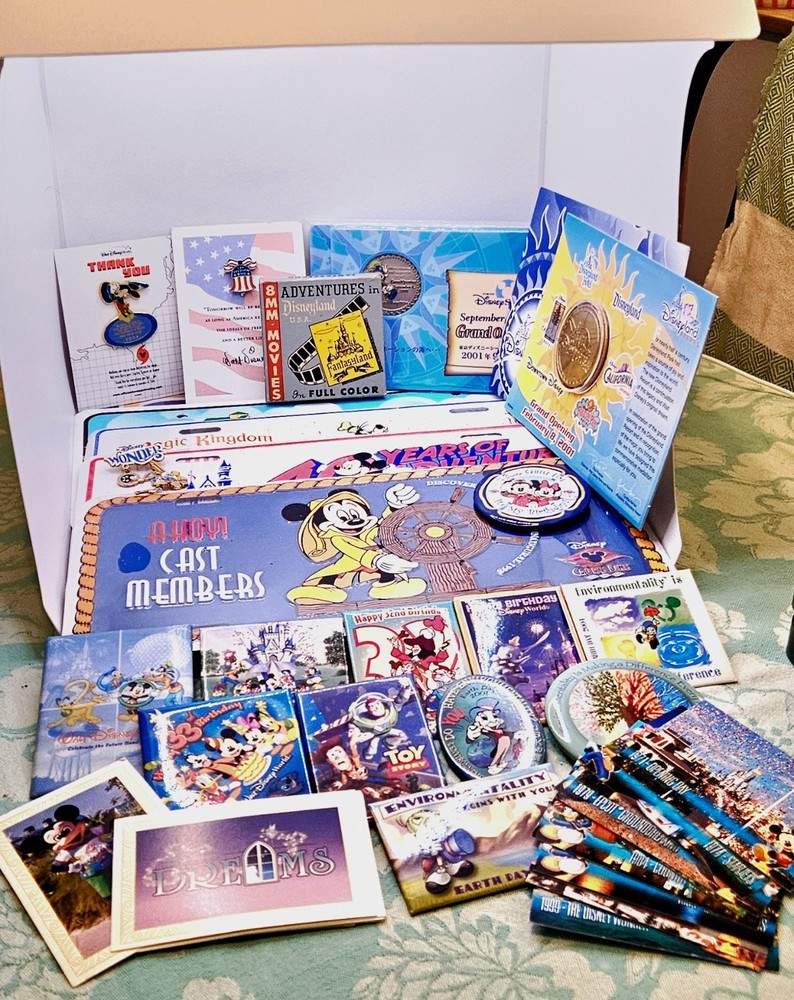 Lot of 24 Disney Memorabilia 1940s-2000s Trading Pins, Cards, Coins, 8MM Film+++
