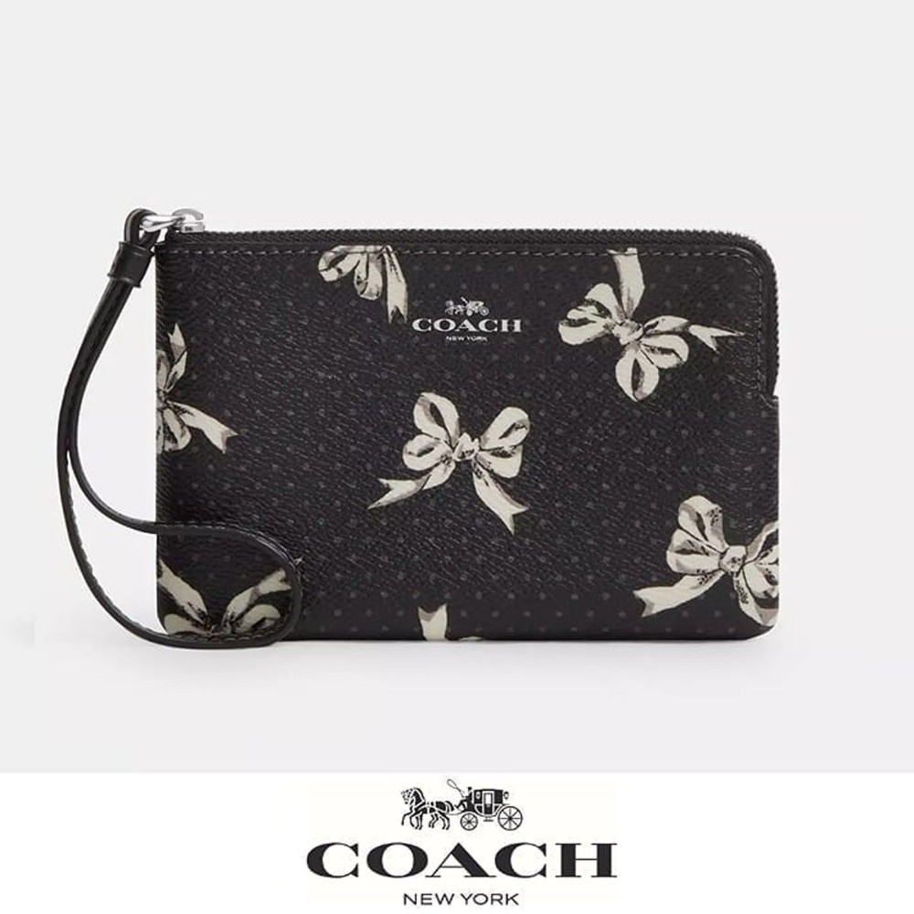 Coach Corner Zip Bow Wristlet NWT