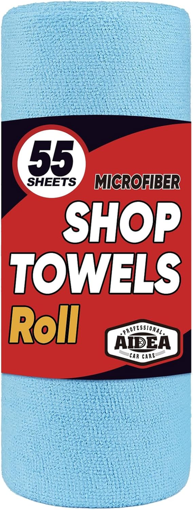 AIDEA Shop Towels 55 Sheets, Microfiber Cleaning Cloth Blue Shop Rags Washable,