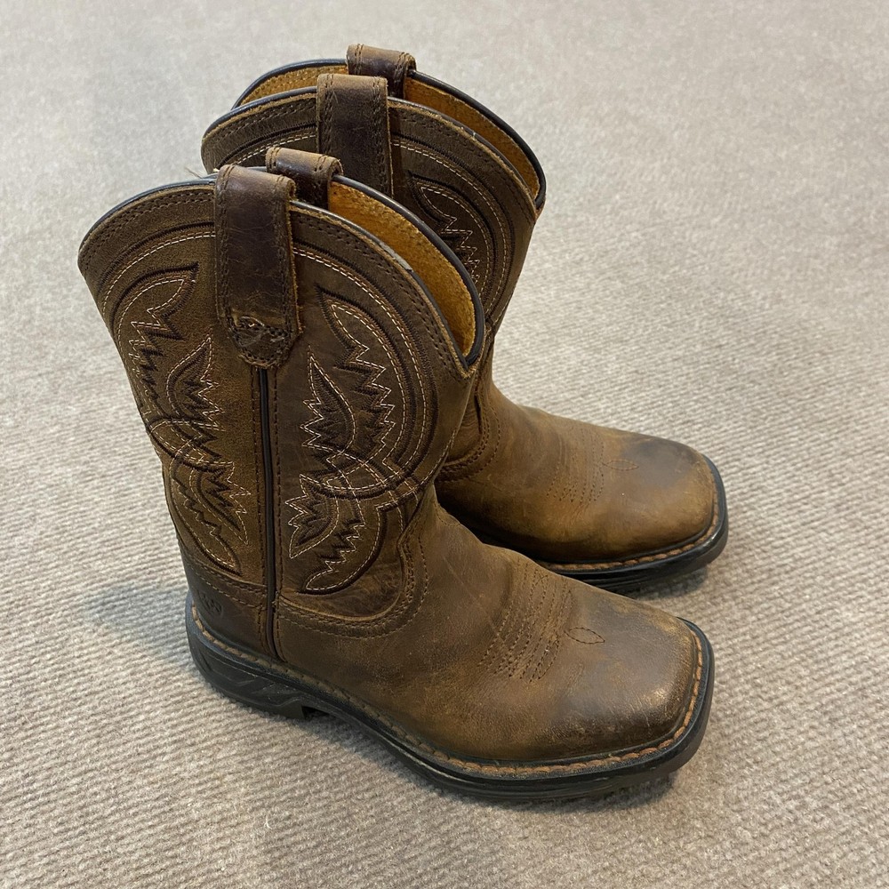Ariat Western Boots Kids Size 11 Brown Leather Square Toe Cowboy Work 10042412