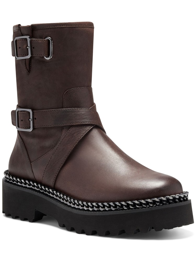 VINCE CAMUTO Womens Brown Chain Messtia Round Toe Platform Leather Booties 5.5 M
