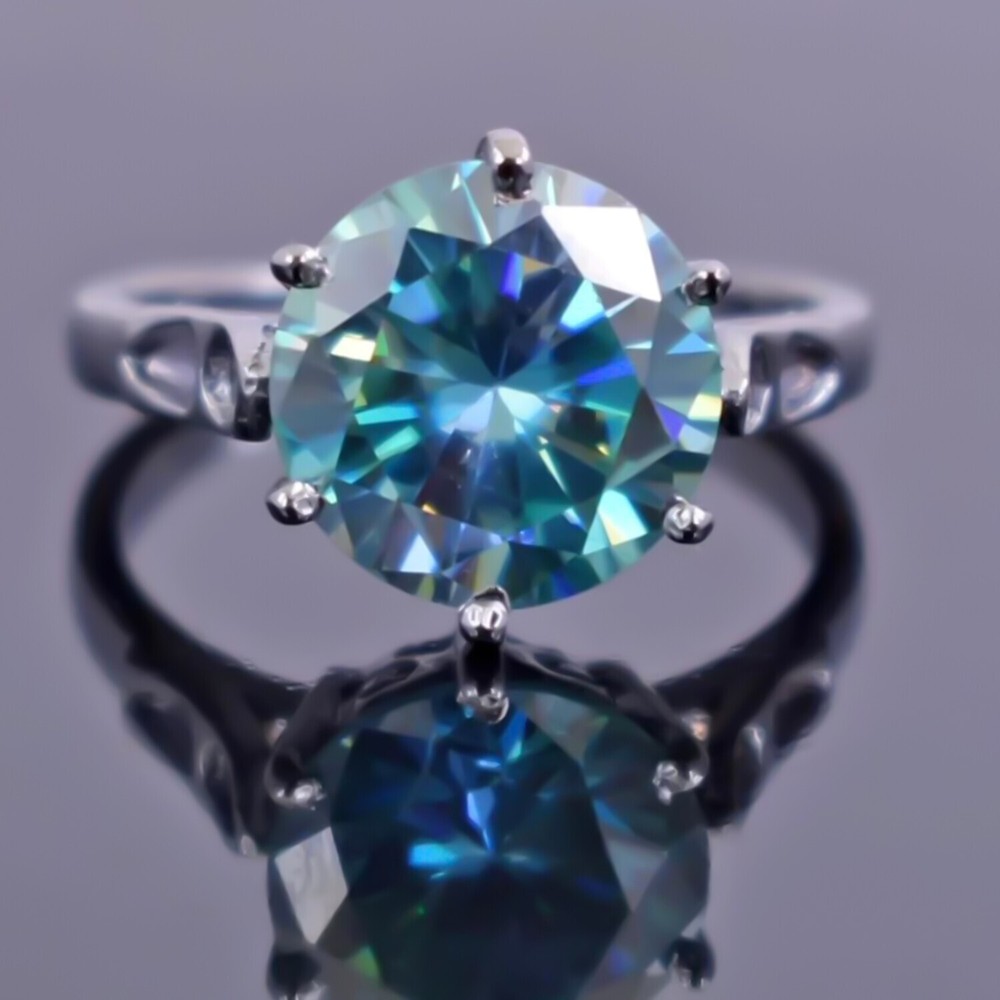 Certified Natural 7.25 Ct Blue Diamond Solitaire Ring in 925 Silver for Love