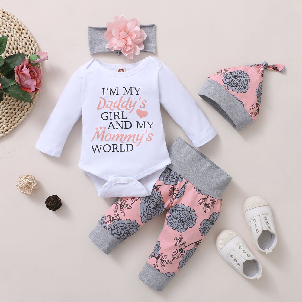 Newborn Baby Girl Clothes Romper Bodysuit Tops Pants Headband Infant Outfits Set