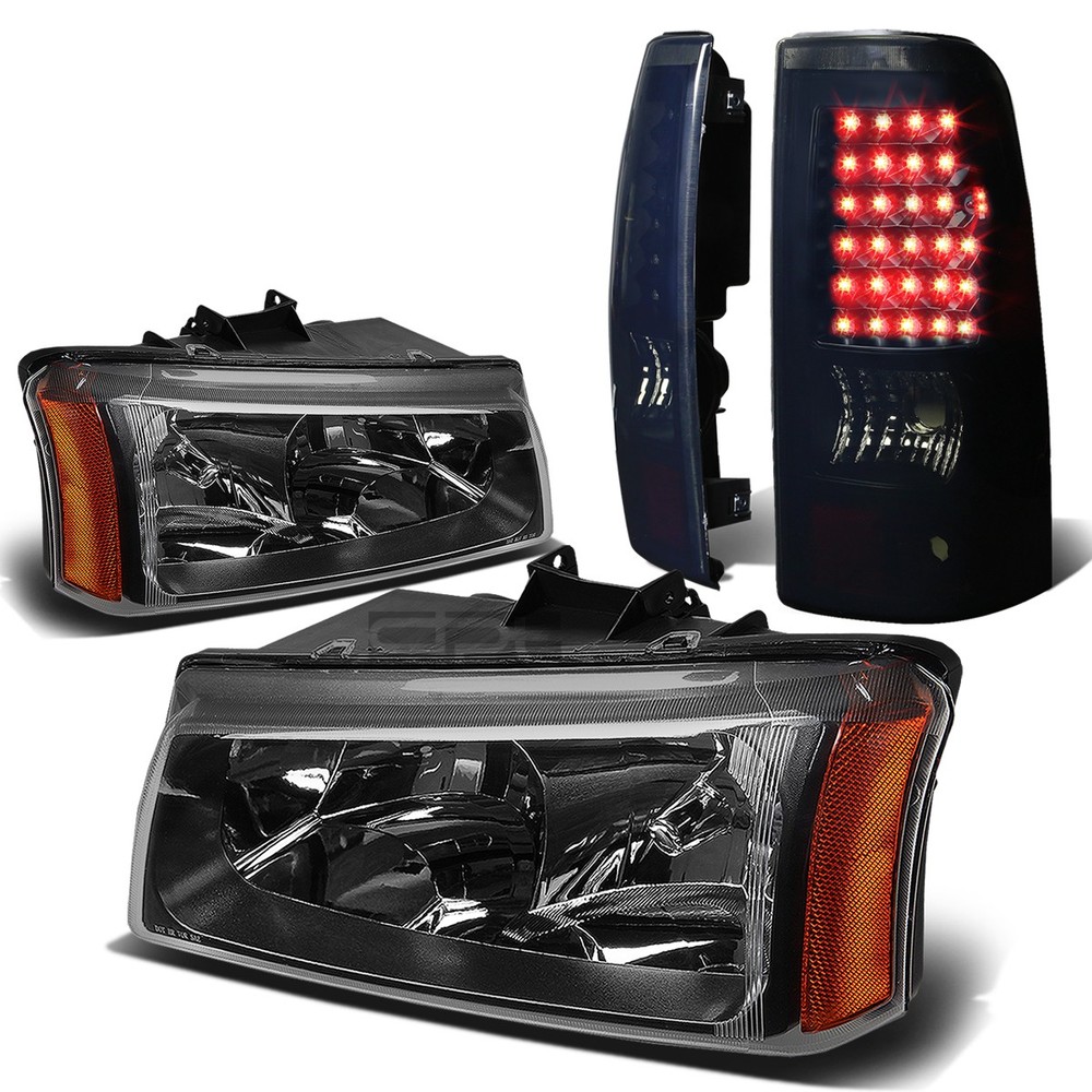 03-07 Silverado Black Crystal Headlight Corner Smoked LED Tail Light Lamp