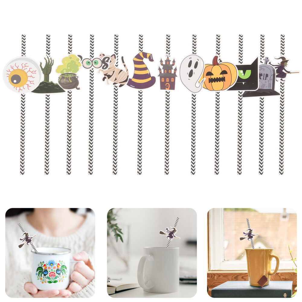 24 Pcs Halloween Themed Straws for Drinking Party Decorations Restaurant Child