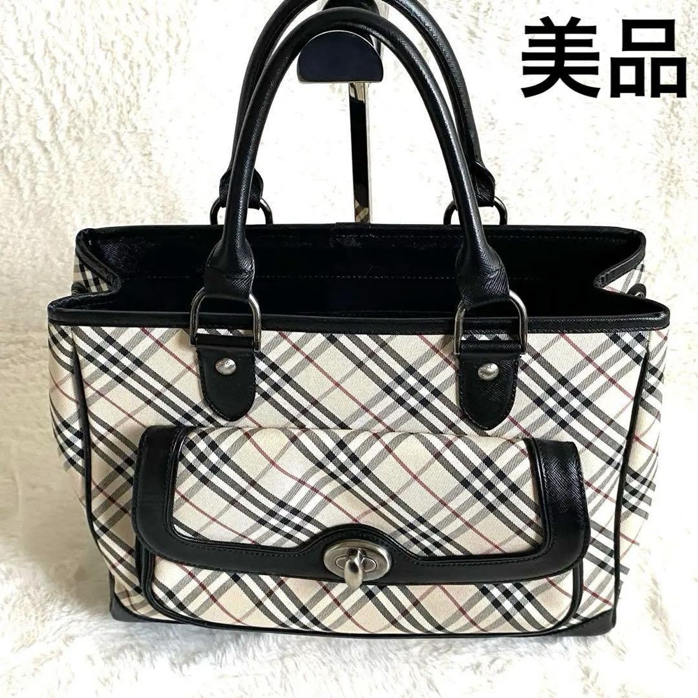 Burberry Tote Bag Nova Check Leather Beige Authentic F1204255