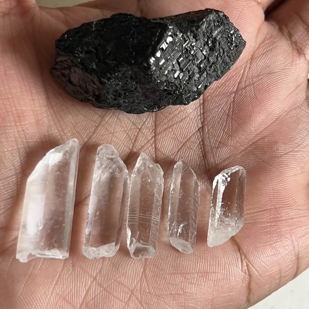 Black Tourmaline + Clear Quartz Mini Crystal Set