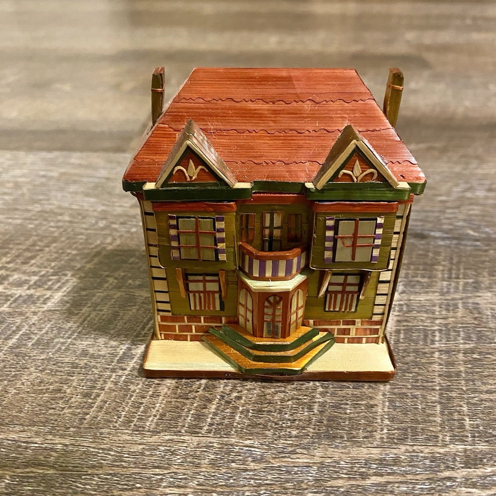 Vtg Balsa Wood House Wheat Trinket Box Victorian Style Mini Duluth MN