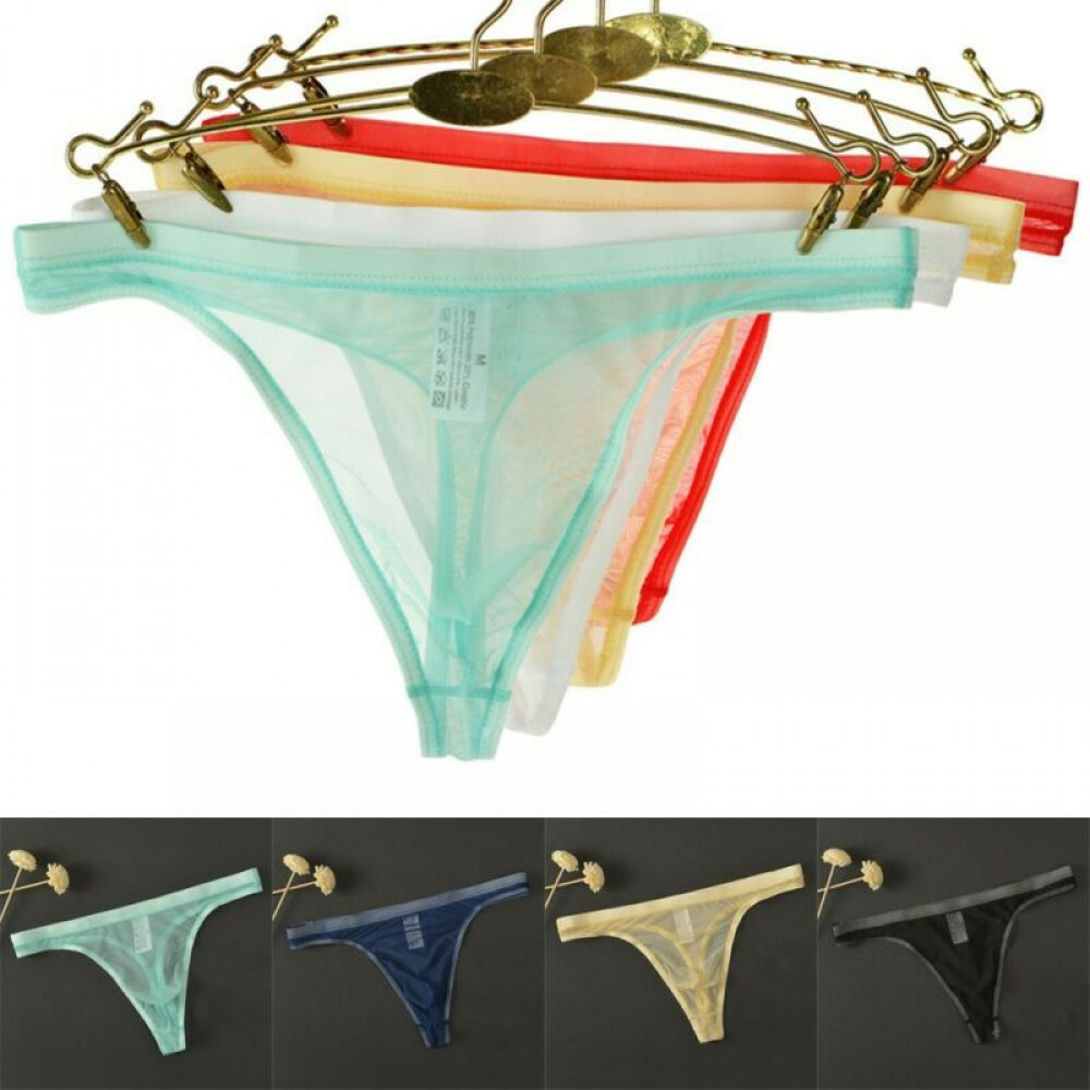 Men's Sexy Briefs Ice Silk G-string Underwear See Through Thong Panties Lingerie